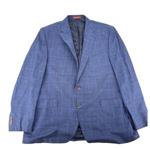 Cremieux Collection Loro Piana Blue Plaid Wool Silk Linen Blazer Sport Coat 48L